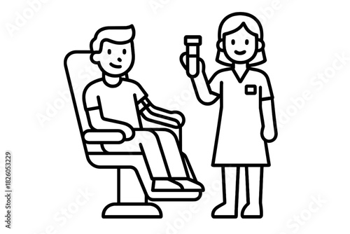 Medical professional preparing for blood collection from a patient sitting in a donation chair