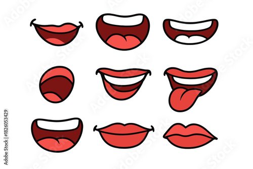 Assortment of cartoon mouths showing various emotions and facial expressions