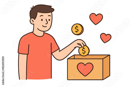 Man donating money into a charity box, symbolizing financial support and community giving