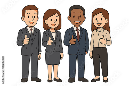 Diverse group of business people giving thumbs up gesture and smiling happily