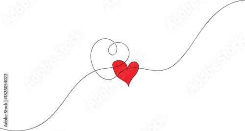 One continuous drawing of heart and color shape love sign. Single red heart symbol glowing in darkness. A vibrant red heart shape is illuminated against a deep black background, emitting a soft glow.