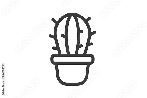 Simple black and white line drawing of a potted desert succulent plant