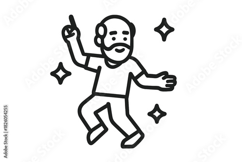 Cheerful elderly man with a beard dancing energetically and celebrating a joyful moment