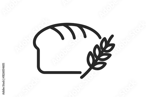 Stylized drawing of a fresh baked loaf of bread next to a single stalk of wheat grain