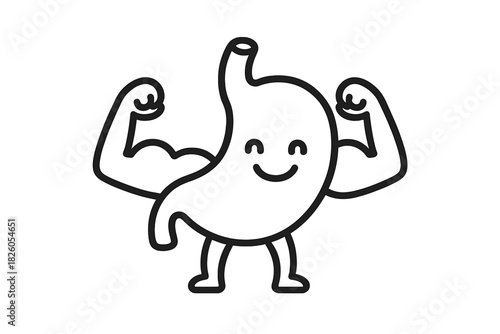 Strong healthy stomach character flexing muscles showing power and good digestion health