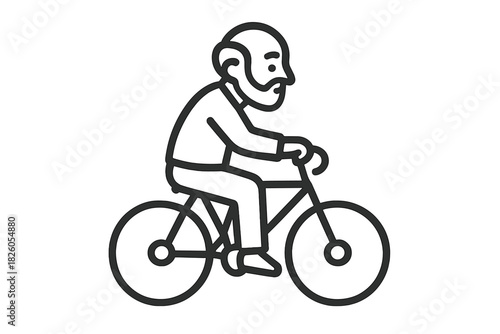 Bearded senior man riding a bicycle in a minimalist black and white style