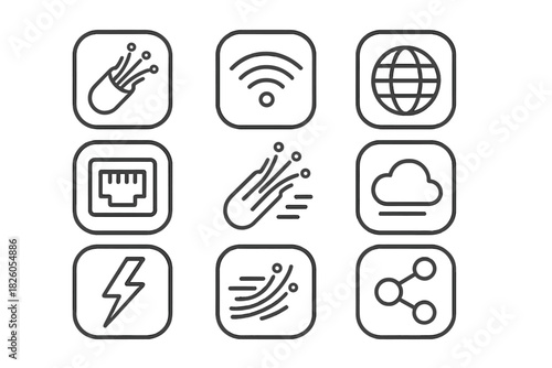 Set of modern line icons for digital technology and internet communication
