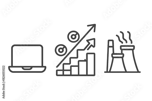 Outline symbols representing technology business growth and industrial manufacturing