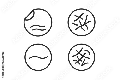 Set of circular icons representing hygiene and microbial contamination levels