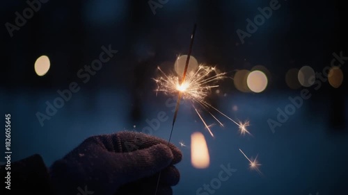 手袋越しに持つ煌めく花火