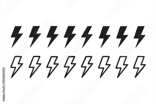 Bold lightning strike icons for action themed graphics and interface components
