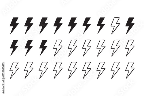 Electric power bolt symbol set for branding accents and dynamic digital layouts