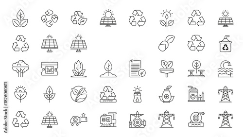 Thin line icon set for environmental conservation and green energy concepts