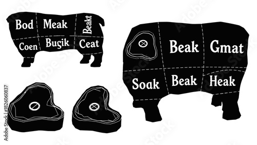 Lamb beef and sheep meat cuts diagram scheme butcher shop chart isolated on transparent background