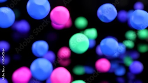 Dynamic Abstract Neon Spheres Floating in Dark Space