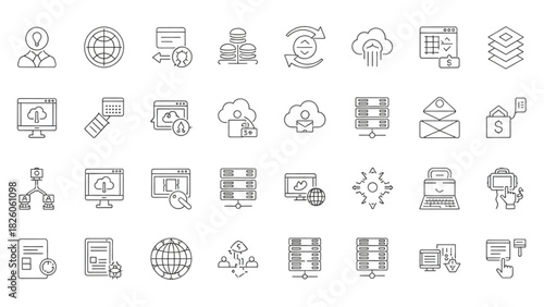 Collection of Network and Database Icons for Website and App Development