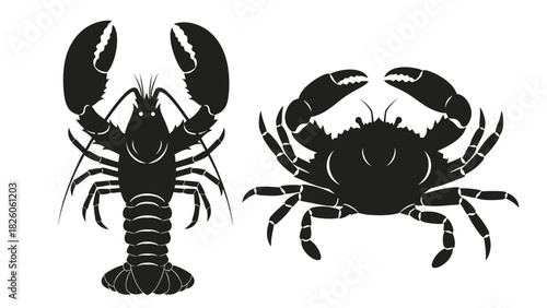 Seafood silhouettes illustration black silhouettes of ocean crustaceans lobster and crab icons design