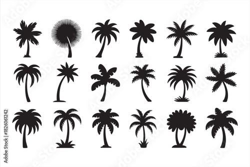 Beach palm tree icons for tourism branding resort visuals and vacation design projects