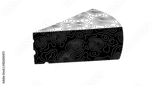 Abstract topographic line map slice of cheese black and white contour lines on gradient
