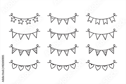 Hanging pennant garland icons for celebration graphics birthday themes and party materials