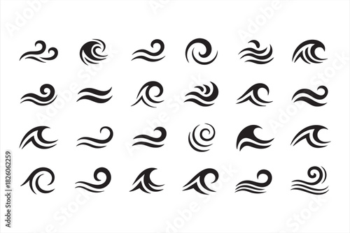Abstract wave icon collection for ocean themed branding web UI and fluid motion graphics