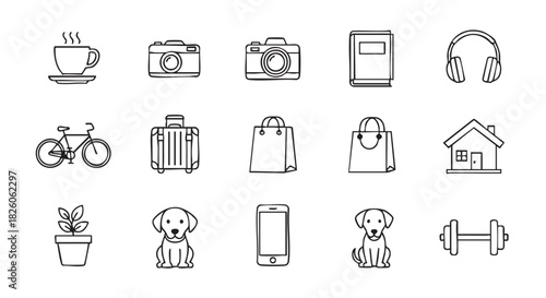 Iconic representations of travel hobbies and leisure activities in simple design