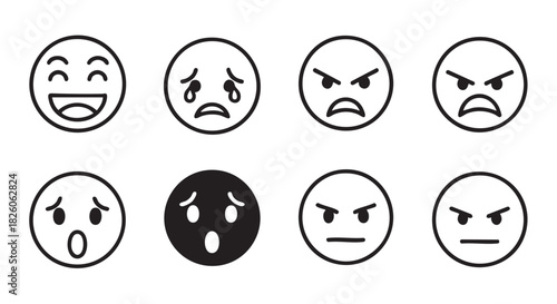 Set of different emotions represented with emoji symbols vector illustration