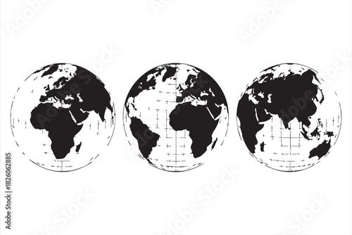 Earth sphere illustration set for worldwide network visuals web UI and map themed designs
