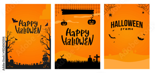 Halloween Poster Set with Spooky Orange Background. design illustration