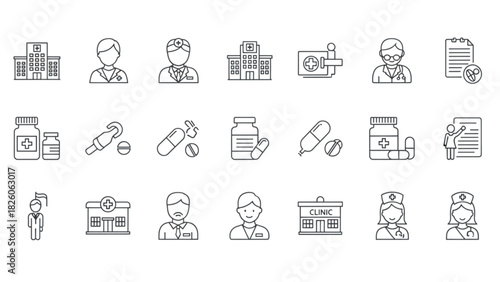 Healthcare and Medical Outline Icons - Professional Set for Designs