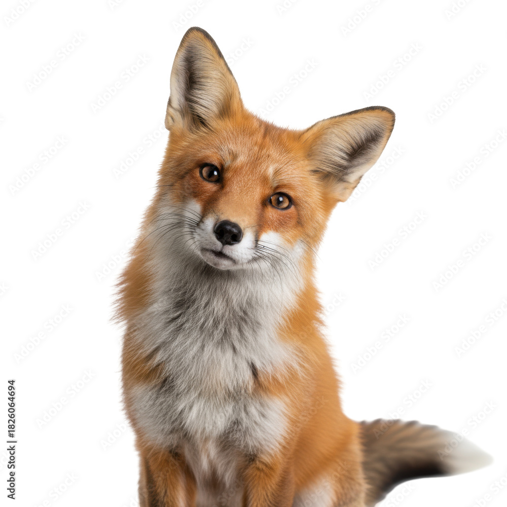 Obraz premium Captivating Portrait of a Red Fox with Curious Eyes on a Black Background