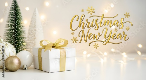 Elegant christmas and new year decoration with gift and lights