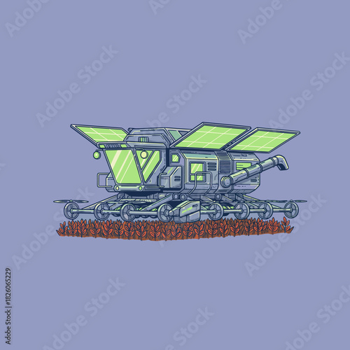 Futuristic Solar Harvester.Automated Farming Machine.Sci-fi Combine Technology.Modern Agriculture Robot.Smart Crop Picker Vehicle