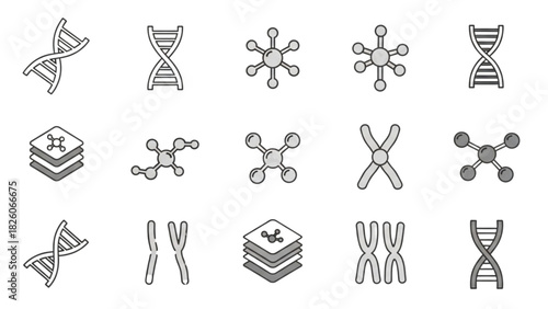 DNA and Chromosome Icons Scientific Research and Genetics Symbols