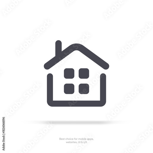 Minimal modern home, homepage, base, main page, house icon emblem symbol, sign. 3d blue home icon. Mobile app icons. Device UI UX mockup. Isolated vector elements. 