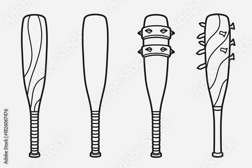 set of bat baseball with outline style good for icon, symbol, element design, coloring book, etc