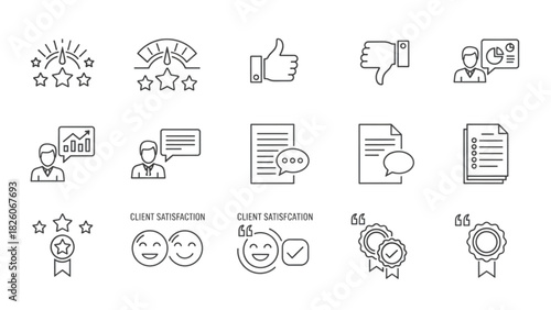Client Satisfaction Icons Feedback, Ratings, and Service Quality Visuals