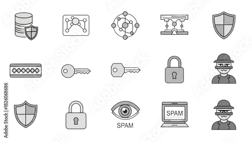 Security Icons Data Protection, Cyber Security, and Privacy Protection