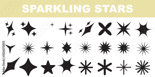 Abstract Y2K Vector Element Assets Pack. Collection of Bold Geometric, Flower, and Star Shapes in Neo-Brutalism and Morphic Style.