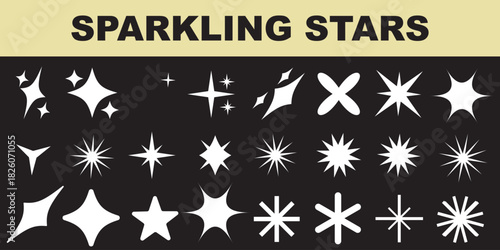 Abstract Y2K Vector Element Assets Pack. Collection of Bold Geometric, Flower, and Star Shapes in Neo-Brutalism and Morphic Style.