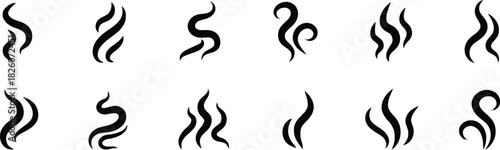 steam, smoke, vapor, swirl, curl, icon, symbol, black, white, graphic, design, element, abstract, motion, flow, heat, cooking, beverage, aroma, wisps, curves, lines, set, collection, isolated