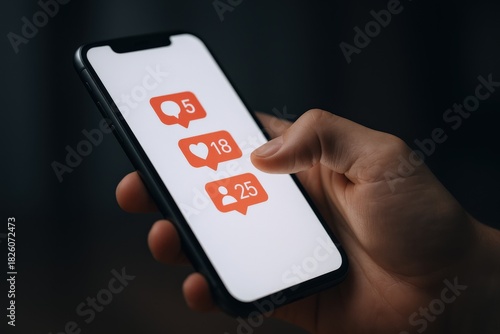 Wallpaper Mural Social Media Engagement on Smartphone: Person Using Social Media App with Notifications and Increasing Numbers Torontodigital.ca