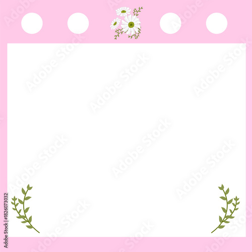 Cute Pink Tear-Off Notebook Page Template with Daisy and Greenery, Valentine Sticky Note