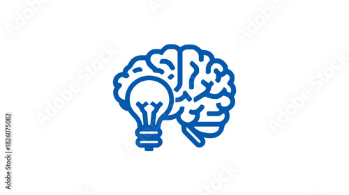 A blue brain icon with an attached lightbulb, symbolizing ideas and intelligence