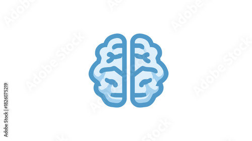 A stylized illustration of a human brain, rendered in shades of blue. The background is white