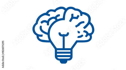 Blue line drawing of a brain-shaped lightbulb, symbolizing ideas and intelligence