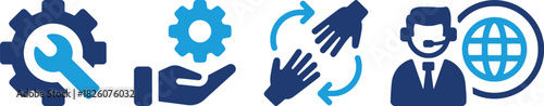 service, support, icon, gear, wrench, hand, exchange, arrows, customer, representative, headset, globe, communication, technology, business, concept, teamwork, connection, global, network, assistance,