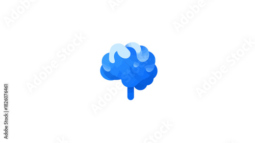 A stylized illustration of a human brain in shades of blue with a white background