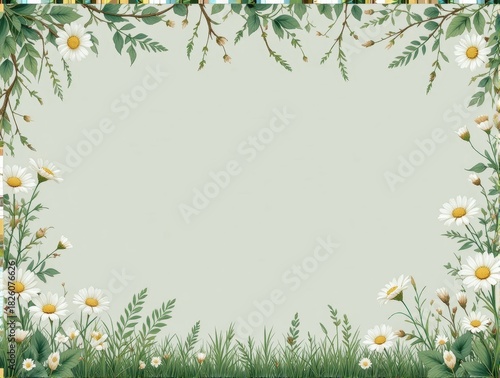 Floral Border Design Featuring Daisies and Greenery on a Soft Background for Elegant Decoration