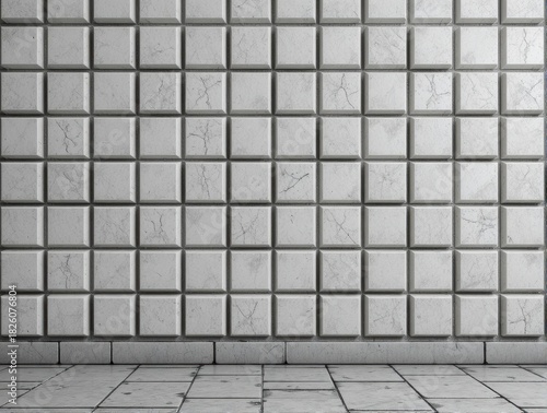 Textured Grey Concrete Wall with Square Blocks in Minimalist Interior Design